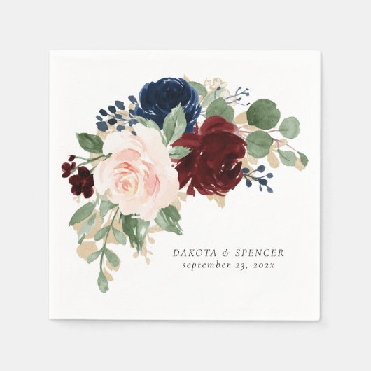 Boho Bloom | Bourgogne Rood en Navy Blue Custom Servet (Voorkant)