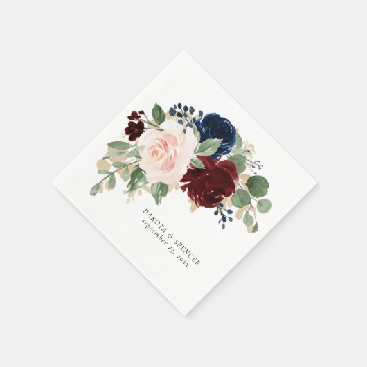 Boho Bloom | Bourgogne Rood en Navy Blue Custom Servet (Hoek)