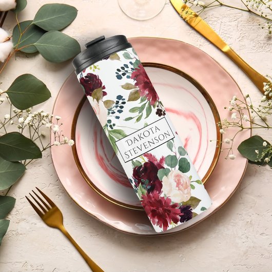 Boho Bloom | Bourgogne Rood en Navy Blue Custom Thermosbeker