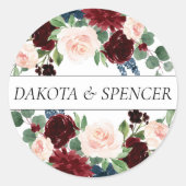 Boho Bloom | Bourgogne Rood en Navy Boeket Custom Ronde Sticker (Voorkant)