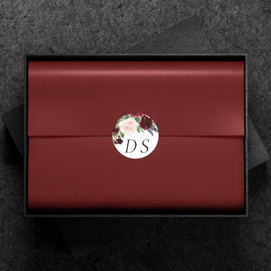 Boho Bloom | Bourgogne Rood en Navy Wijziging van  Ronde Sticker