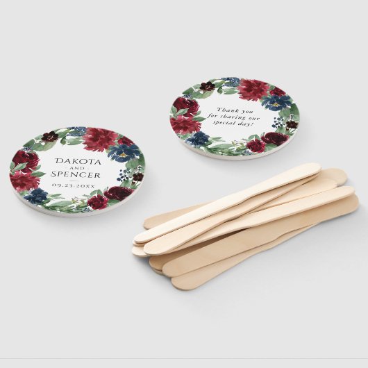 Boho Bloom | Bourgondië en marine dank u gunst Handwaaier (Niet-gemonteerd)