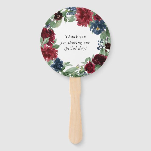 Boho Bloom | Bourgondië en marine dank u gunst Handwaaier (Achterkant)