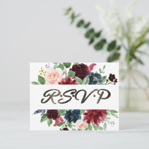 Boho Bloom   Bourgondische rode en marineblauwe RS Briefkaart