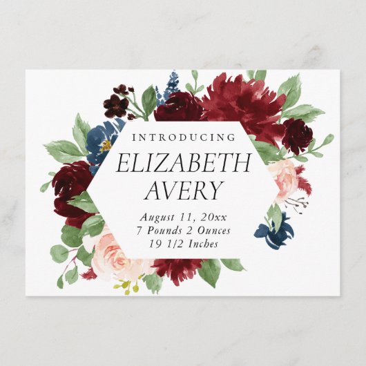 Boho Bloom | Bruiloft Rood en Navy Blauw Foto Gebo Aankondiging (Voorkant)