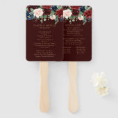 Boho Bloom | Donker Elegant Rood Blush en Navy Blu Handwaaier (Voorkant en achterkant)