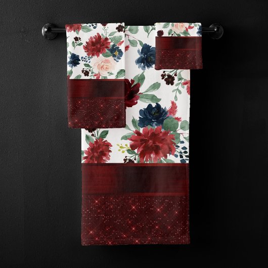 Boho Bloom | Elegant rood en blush shimmer patroon Bad Handdoek