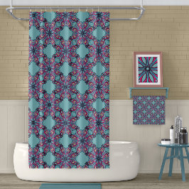 Boho Bloom Shower Curtain in Aqua Blue Douchegordijn