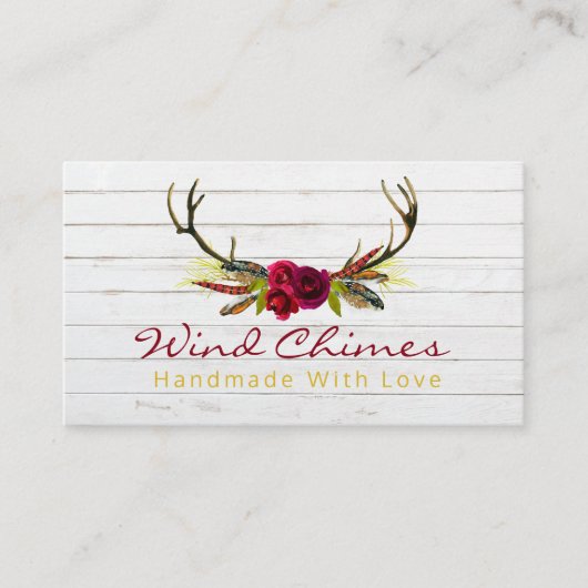 Boho Blooms Antlers Handmade Wind Chime Visitekaartje (Voorkant)