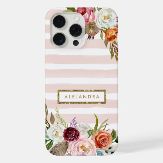 Boho Blooms Blush Rayure Monogramme (Verso)