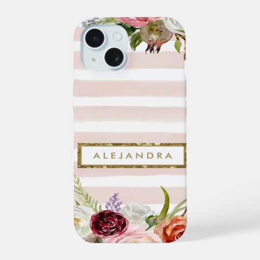 Boho Blooms Blush Rayure Monogramme (Verso)