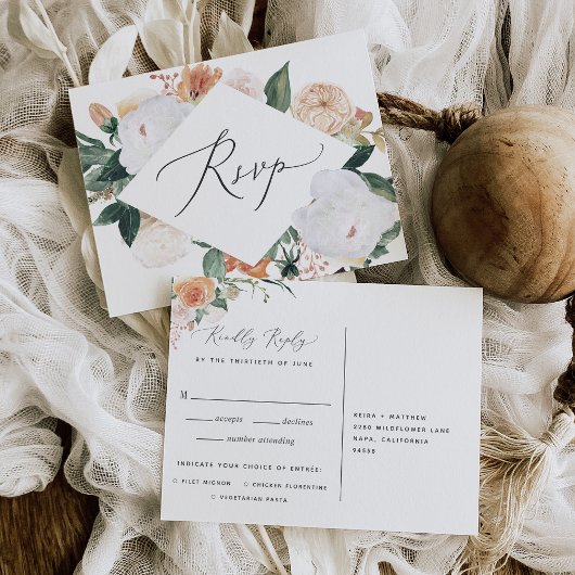 Boho Blooms carte postale RSVP avec choix de repas