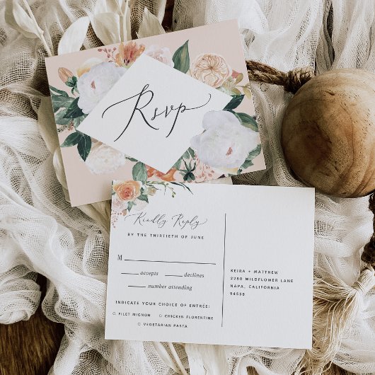 Boho Blooms carte postale RSVP avec choix de repas