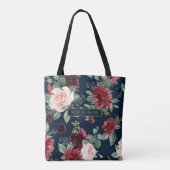 Boho Blooms | Donker Navy Blue en Bourgondië Custo Draagtas (Achterkant)