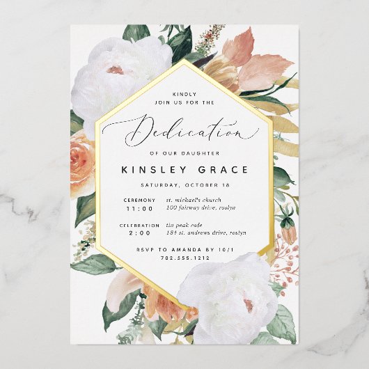 Boho Blooms Modern Floral Dedication Folie Uitnodiging (Voorkant)