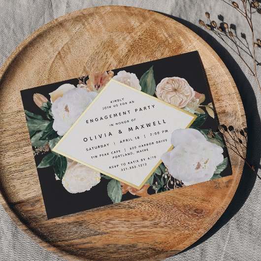 Boho Blooms Modern Floral Engagement Party Folie Uitnodiging