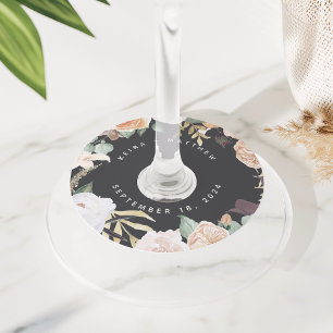 Boho Blooms Modern Floral Personalized Wedding Wijnglaslabel