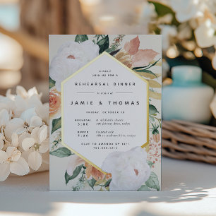 Boho Blooms Modern Floral Rehearsal Dinner Folie Uitnodiging