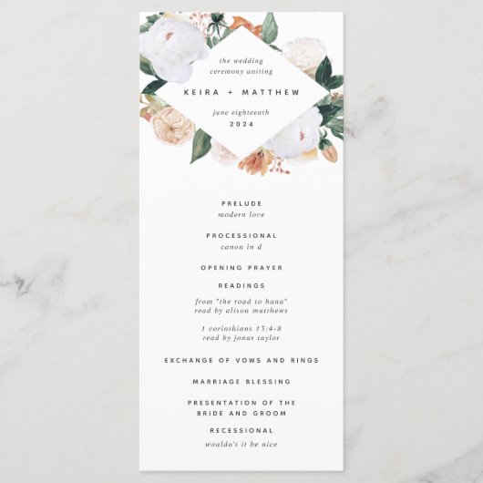 Boho Blooms Modern Floral Wedding Ceremony Programma (Voorkant)