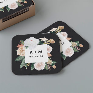 Boho Blooms Modern Floral Wedding Monogram Vierkante Kartonnen Onderzetter