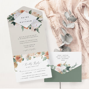 Boho Blooms Modern Geometric Floral Wedding All In One Uitnodiging