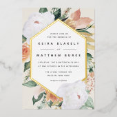 Boho Blooms Modern Geometric Floral Wedding Folie Uitnodiging (Voorkant)