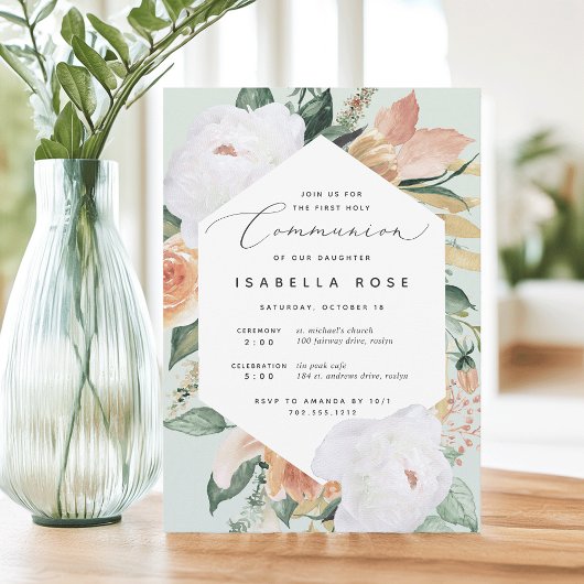 Boho Blooms | Moderne Floral Eerste Heilige Commun Kaart