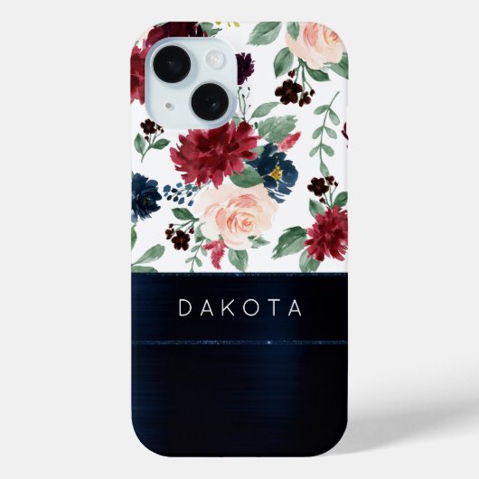 Boho Blooms | Rustieke Navy Blue en Bourgondische Case-Mate iPhone Case (Achterkant)