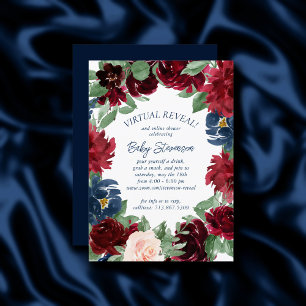 Boho Blooms   Rustieke Navy Blue en Bourgondische  Kaart
