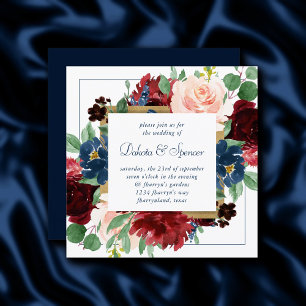 Boho Blooms Rustieke Navy Blue en Bourgondische Kaart