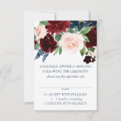 Boho Blooms | Rustieke Navy Blue en Bourgondische RSVP Kaartje (Voorkant)