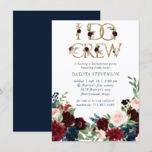 Boho Blooms Rustieke Navy Blue en Red I Do Crew Kaart