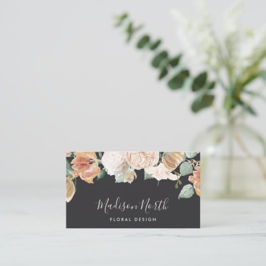 Boho Blooms Waterverf Floral Calligraphy Script Visitekaartje (Staand voorkant)
