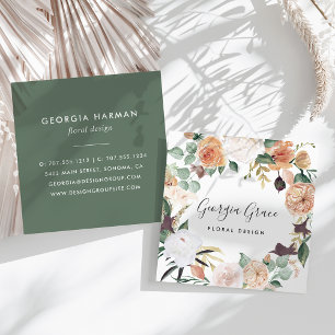 Boho Blooms Waterverf Floral Vierkante Visitekaartje