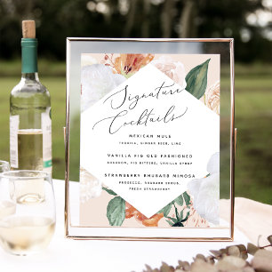 Boho Blooms Weddenschap Cocktail Menu Sign Poster