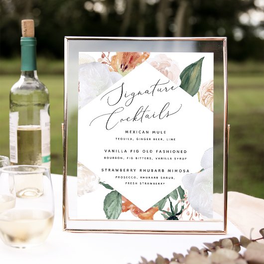 Boho Blooms Weddenschap Cocktail Menu Sign Poster