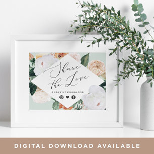 Boho Blooms Wedding Hashtag Sign Poster