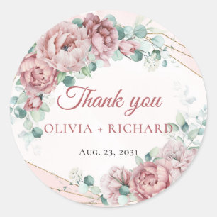 Boho blos flora krans eucalyptus gouden frame clas ronde sticker