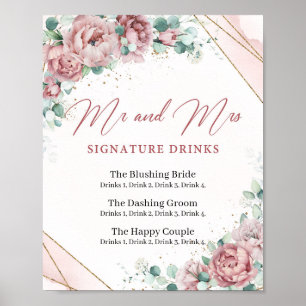 Boho blos roze bloem goud handtekening drankjes bo poster