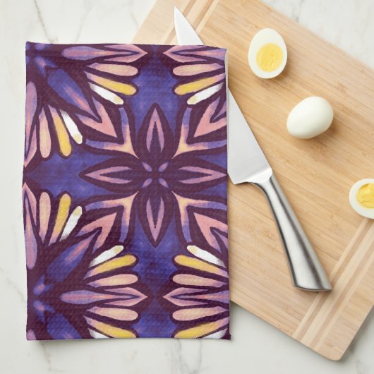 Boho Blossom: Paarse bloemenmotief Theedoek (Quarter Fold)