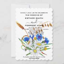 Boho Blue Anjers Boeket Minimalistische bruiloft Kaart