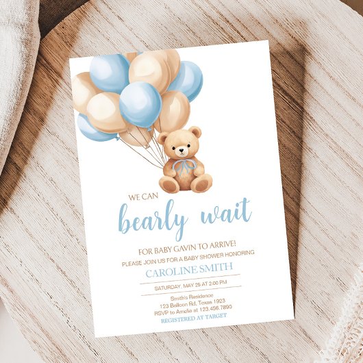 Boho Blue Balloon Beer Baby shower Kaart