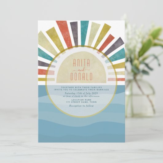 Boho Blue Beach Wedding Invitation (Debout devant)