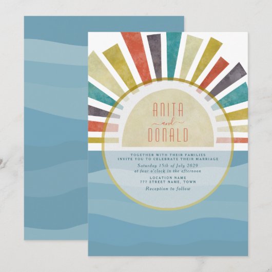 Boho Blue Beach Wedding Invitation (Devant / Derrière)