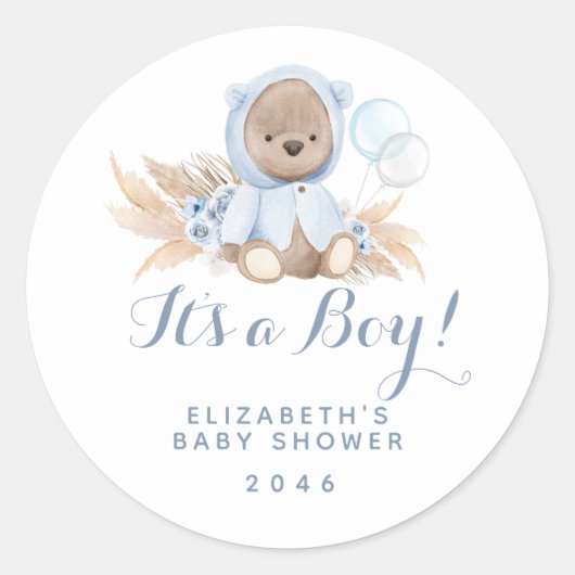 Boho Blue Bear Baby shower Favoriser Étiquette (Devant)
