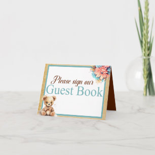 Boho Blue Beer Baby shower Gastenboek Tafel Kaart