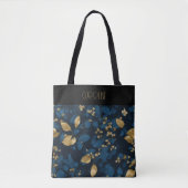 Boho Blue Black leaves Trendy Chic Draagtas (Voorkant)