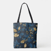 Boho Blue Black leaves Trendy Chic Draagtas (Achterkant)