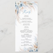 Boho Blue Bloemen en Ivoor Rozen Pampas bruiloft Programma (Achterkant)