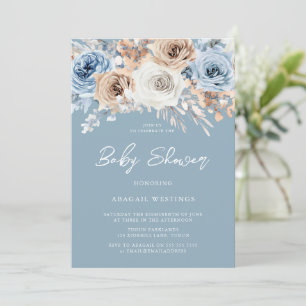 Boho Blue Bohemian Floral Boys Baby shower Kaart